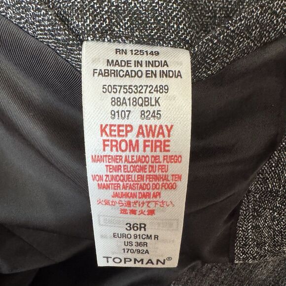 Topman Crosshatch Gray Blazer Men’s 36R Slim Fit 2-Button Jacket - Picture 9 of 10